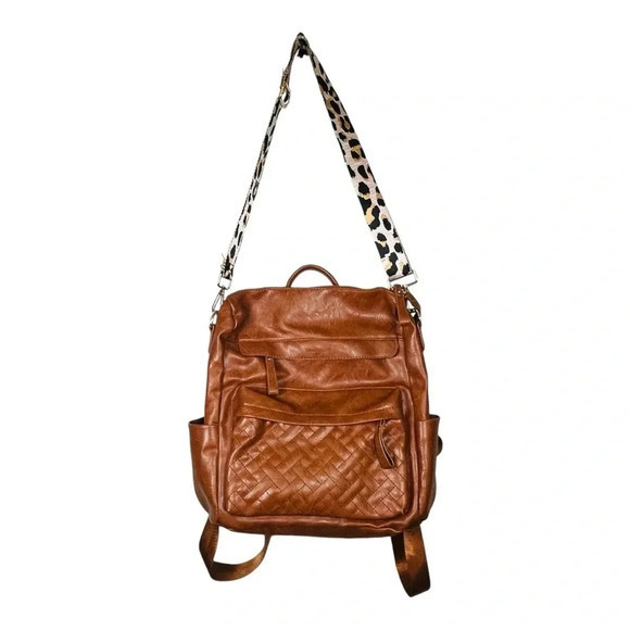 Backpack Purse Convertible Travel College Shoulder Bag Brown Animal Print Strap - Picture 1 of 10